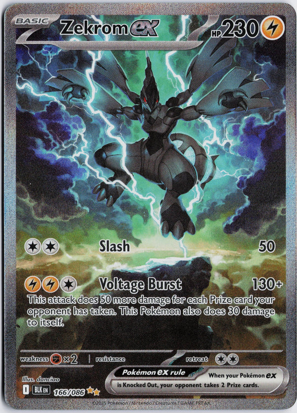 Carta Pokémon Zekrom ex · Black Bolt #166/086 (NM) — pieza única en Moon's Collectibles México