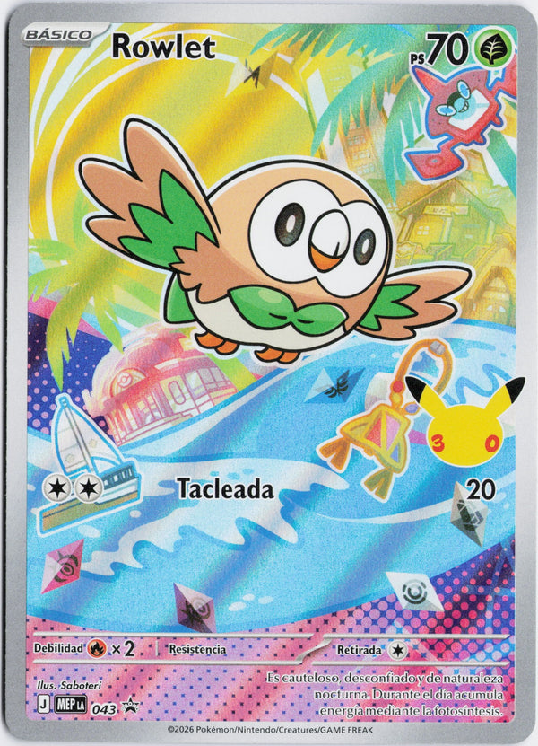 Carta Pokémon Rowlet · Mega Evolution Black Star Promos #043 (NM) — pieza única en Moon's Collectibles México