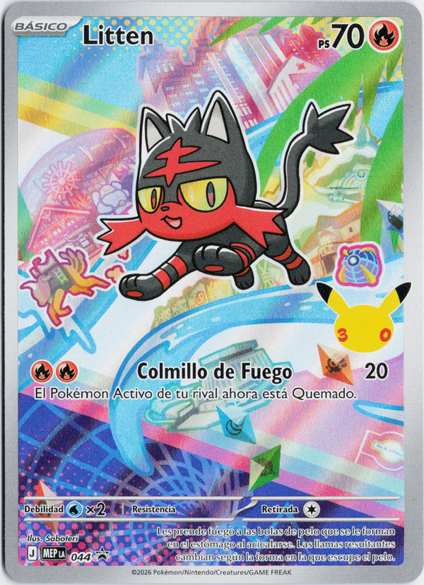 Carta Pokémon Litten · Mega Evolution Black Star Promos #044 (NM) — pieza única en Moon's Collectibles México