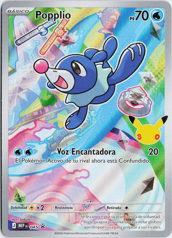 Carta Pokémon Popplio · Mega Evolution Black Star Promos #045 (NM) — pieza única en Moon's Collectibles México