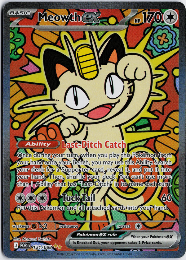 Carta Pokémon Meowth ex · Perfect Order #121/088 (NM) — pieza única en Moon's Collectibles México