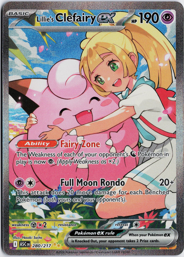 Carta Pokémon Lillie's Clefairy ex · Ascended Heroes #280/217 (NM) — pieza única en Moon's Collectibles México