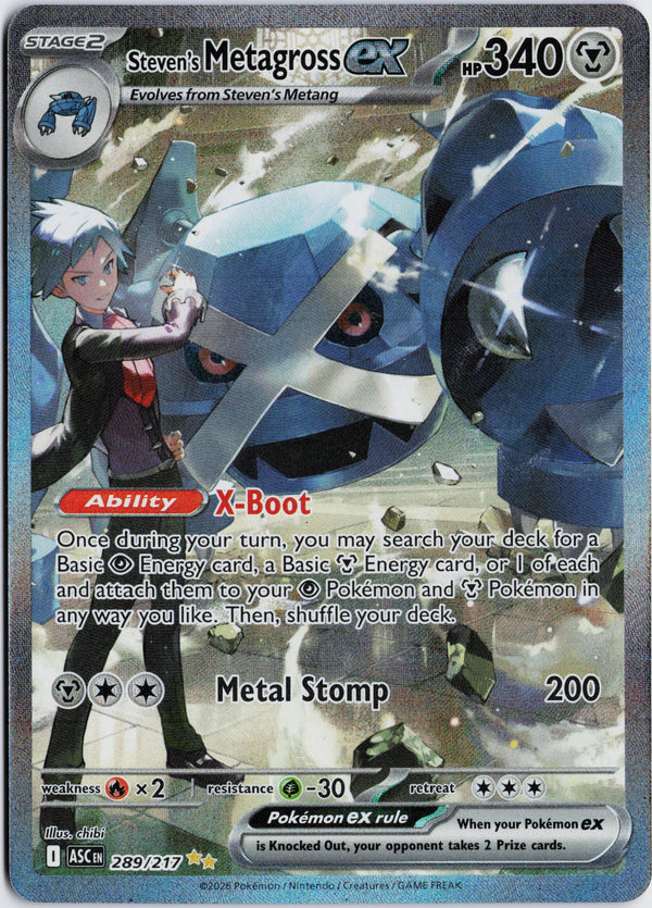 Carta Pokémon Steven's Metagross ex · Ascended Heroes #289/217 (NM) — pieza única en Moon's Collectibles México