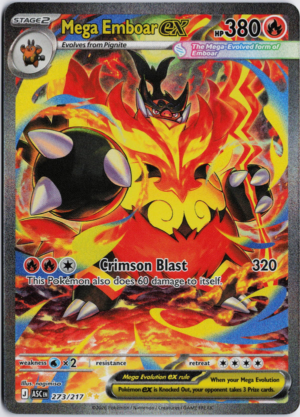 Carta Pokémon Mega Emboar ex · Ascended Heroes #273/217 (NM) — pieza única en Moon's Collectibles México