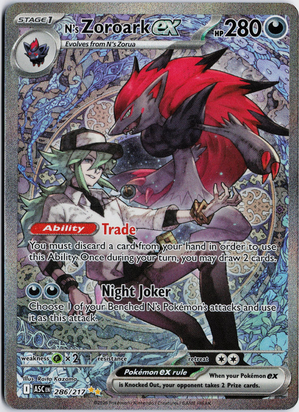 Carta Pokémon N's Zoroark ex · Ascended Heroes #286/217 (NM) — pieza única en Moon's Collectibles México