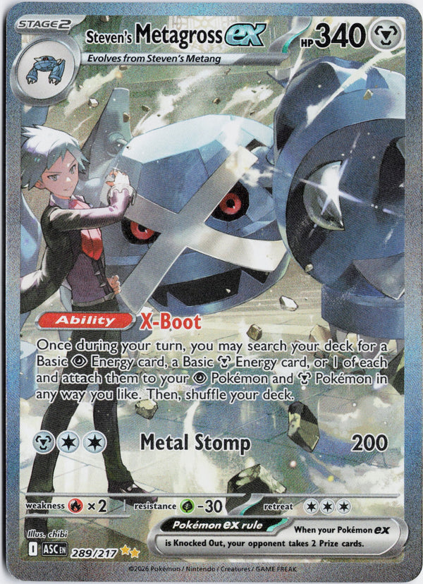 Carta Pokémon Steven's Metagross ex · Ascended Heroes #289/217 (NM) — pieza única en Moon's Collectibles México