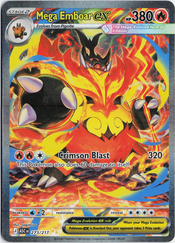 Carta Pokémon Mega Emboar ex · Ascended Heroes #273/217 (NM) — pieza única en Moon's Collectibles México