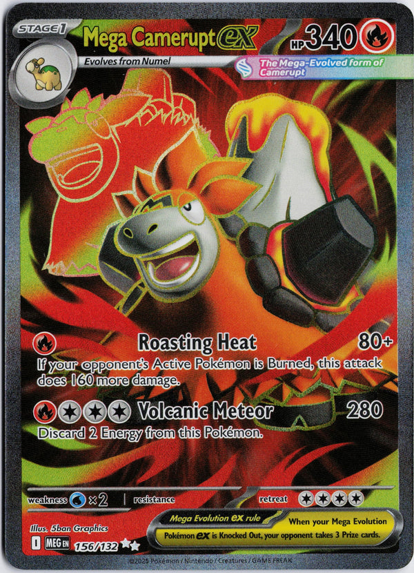 Carta Pokémon Mega Camerupt ex · Mega Evolution #156/132 (NM) — pieza única en Moon's Collectibles México