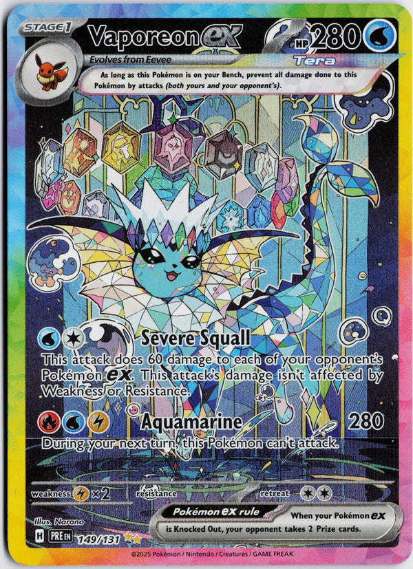 Carta Pokémon Vaporeon ex · Prismatic Evolutions #149/131 (NM) — pieza única en Moon's Collectibles México