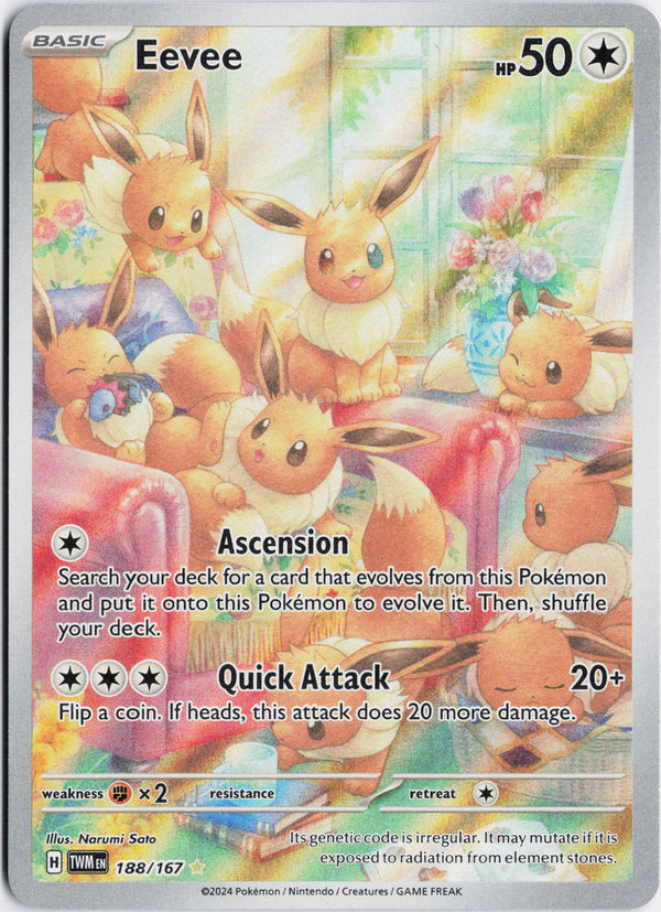 Carta Pokémon Eevee · Twilight Masquerade #188/167 (NM) — pieza única en Moon's Collectibles México