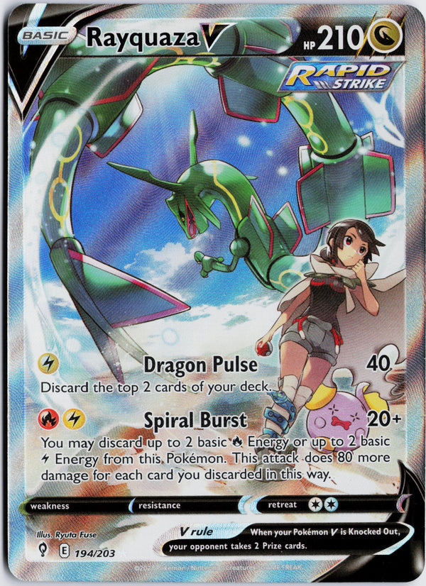 Carta Pokémon Rayquaza V · Evolving Skies #194/203 (NM) — pieza única en Moon's Collectibles México