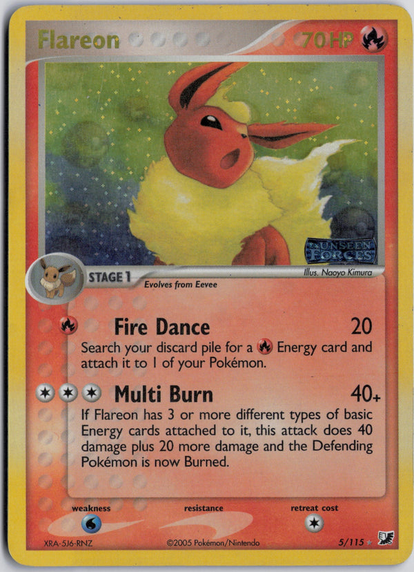 Carta Pokémon Flareon · Unseen Forces #5/115 (LP) — pieza única en Moon's Collectibles México