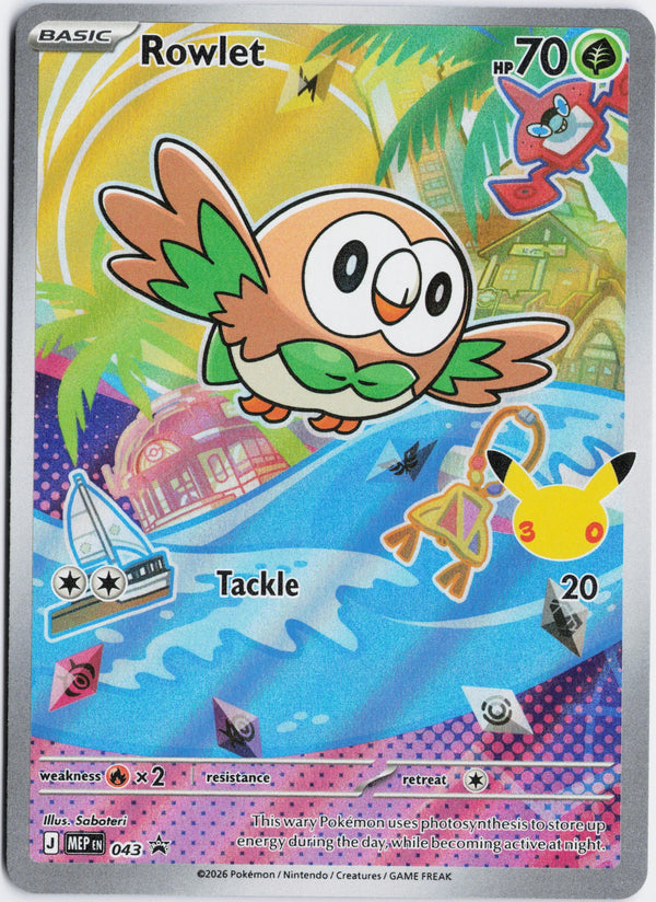 Carta Pokémon Rowlet · Mega Evolution Black Star Promos #043 (NM) — pieza única en Moon's Collectibles México