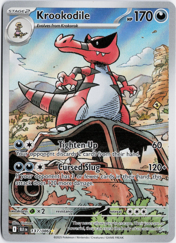 Carta Pokémon Krookodile · Black Bolt #137/086 (NM) — pieza única en Moon's Collectibles México