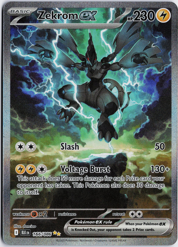 Carta Pokémon Zekrom ex · Black Bolt #166/086 (NM) — pieza única en Moon's Collectibles México