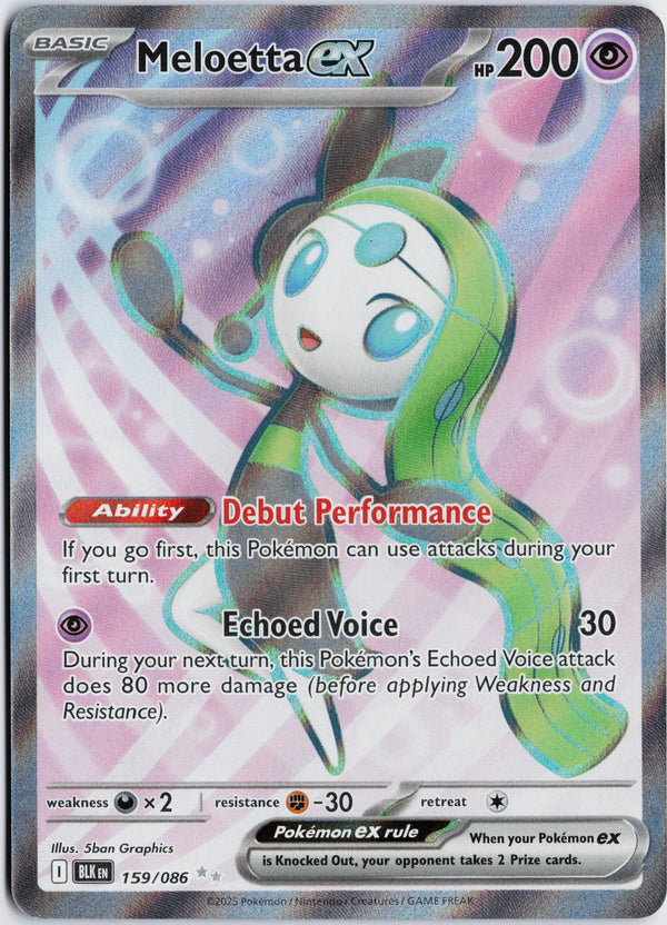 Carta Pokémon Meloetta ex · Black Bolt #159/086 (NM) — pieza única en Moon's Collectibles México