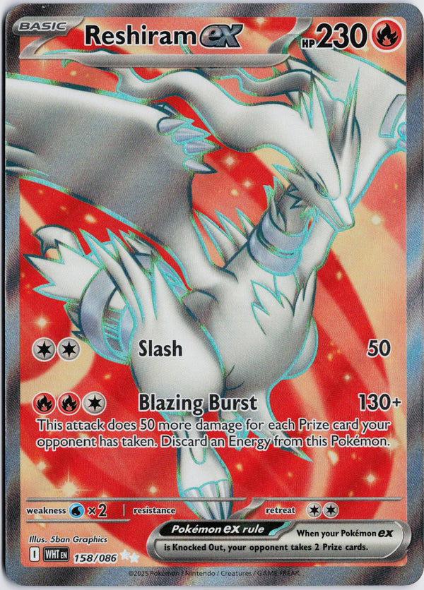 Carta Pokémon Reshiram ex · White Flare #158/086 (NM) — pieza única en Moon's Collectibles México