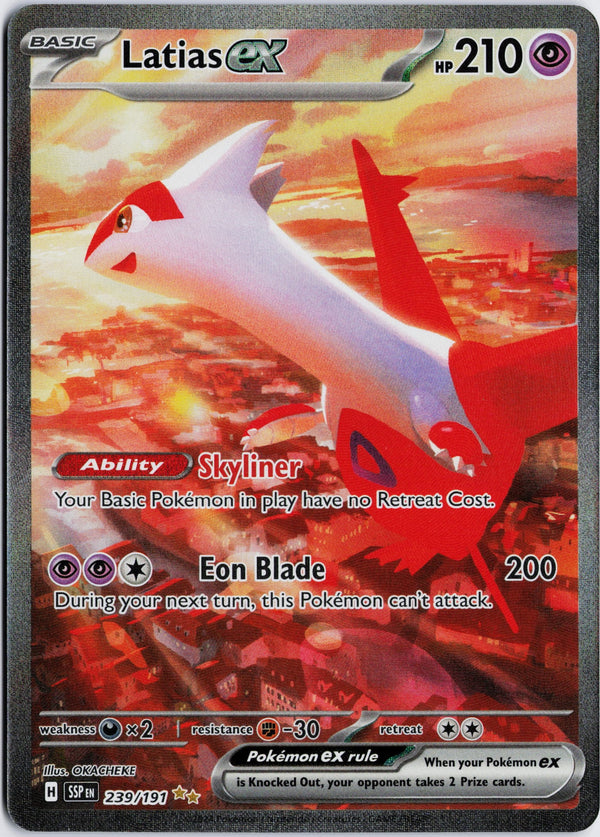 Carta Pokémon Latias ex · Surging Sparks #239/191 (NM) — pieza única en Moon's Collectibles México