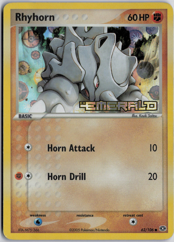 Carta Pokémon Rhyhorn · Emerald #62/106 (MP) — pieza única en Moon's Collectibles México