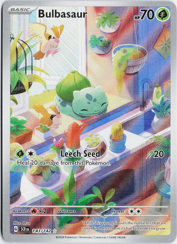 Carta Pokémon Bulbasaur · Stellar Crown #143/142 (NM) — pieza única en Moon's Collectibles México