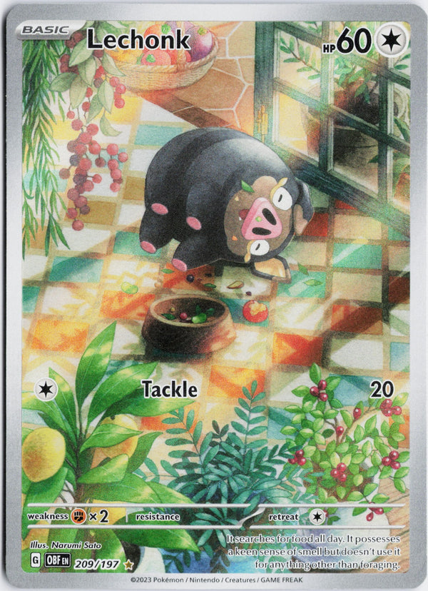 Carta Pokémon Lechonk · Obsidian Flames #209/197 (NM) — pieza única en Moon's Collectibles México