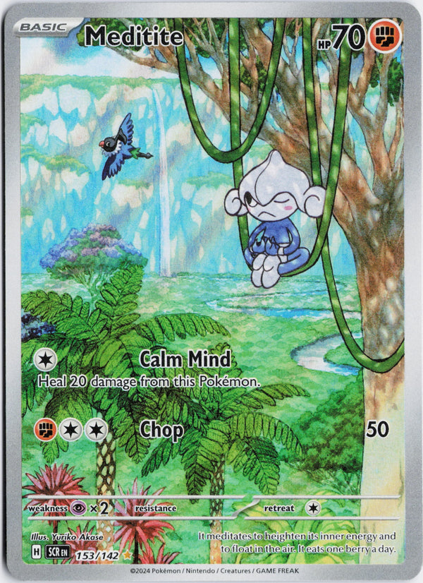 Carta Pokémon Meditite · Stellar Crown #153/142 (NM) — pieza única en Moon's Collectibles México