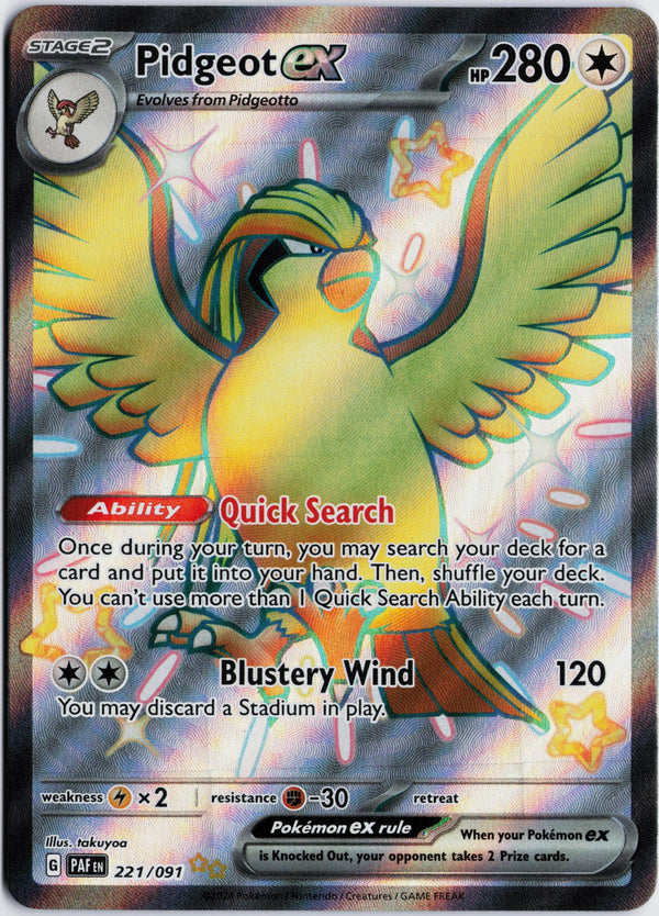 Carta Pokémon Pidgeot ex · Paldean Fates #221/091 (NM) — pieza única en Moon's Collectibles México