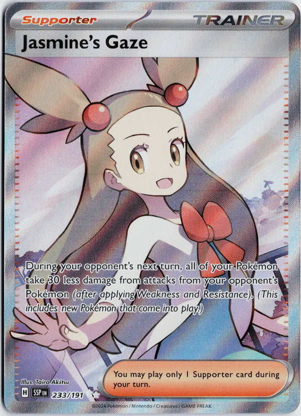 Carta Pokémon Jasmine's Gaze · Surging Sparks #233/191 (NM) — pieza única en Moon's Collectibles México