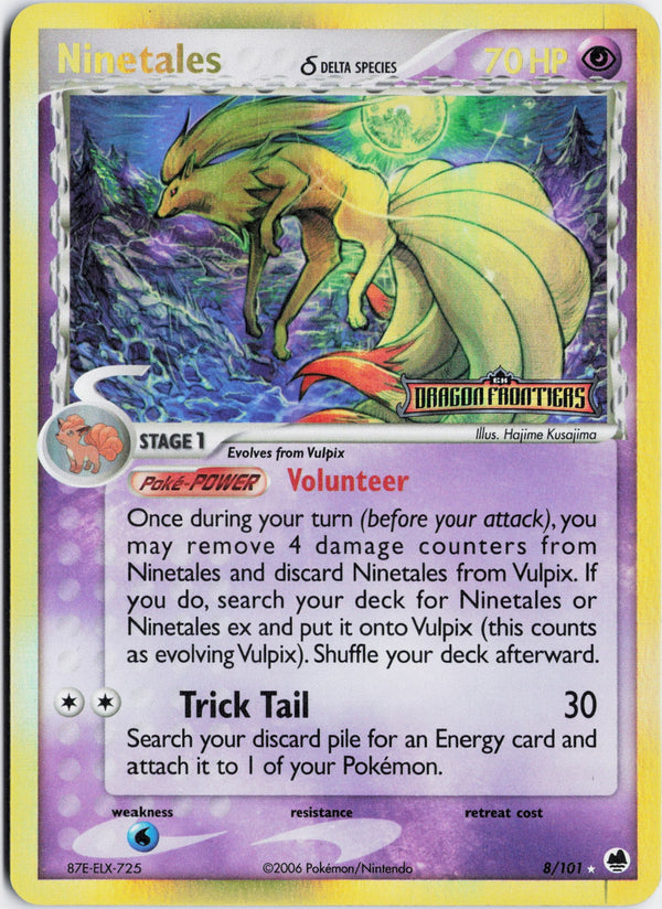Carta Pokémon Ninetales δ · Dragon Frontiers #8/101 (LP) — pieza única en Moon's Collectibles México