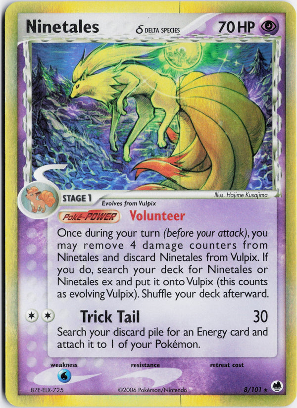 Carta Pokémon Ninetales δ · Dragon Frontiers #8/101 (HP) — pieza única en Moon's Collectibles México