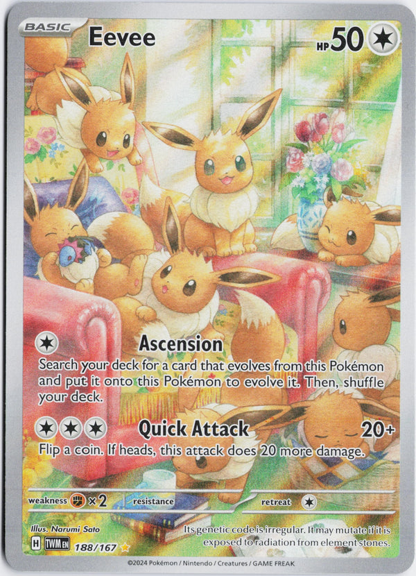 Carta Pokémon Eevee · Twilight Masquerade #188/167 (NM) — pieza única en Moon's Collectibles México