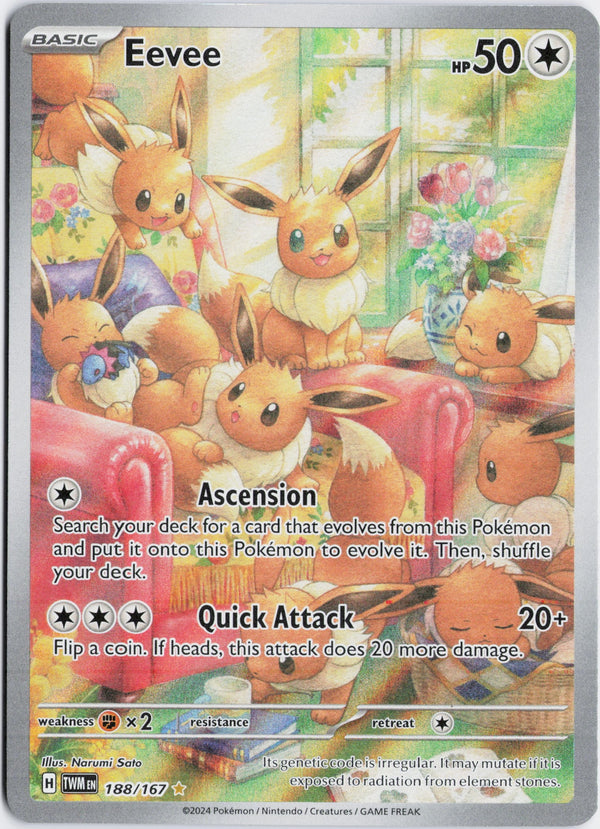 Carta Pokémon Eevee · Twilight Masquerade #188/167 (NM) — pieza única en Moon's Collectibles México