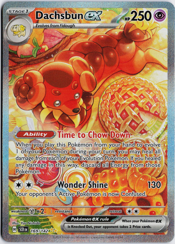 Carta Pokémon Dachsbun ex · Stellar Crown #169/142 (NM) — pieza única en Moon's Collectibles México