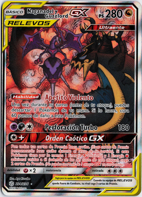 Carta Pokémon Naganadel & Guzzlord-GX · Cosmic Eclipse #224/236 (NM) — pieza única en Moon's Collectibles México