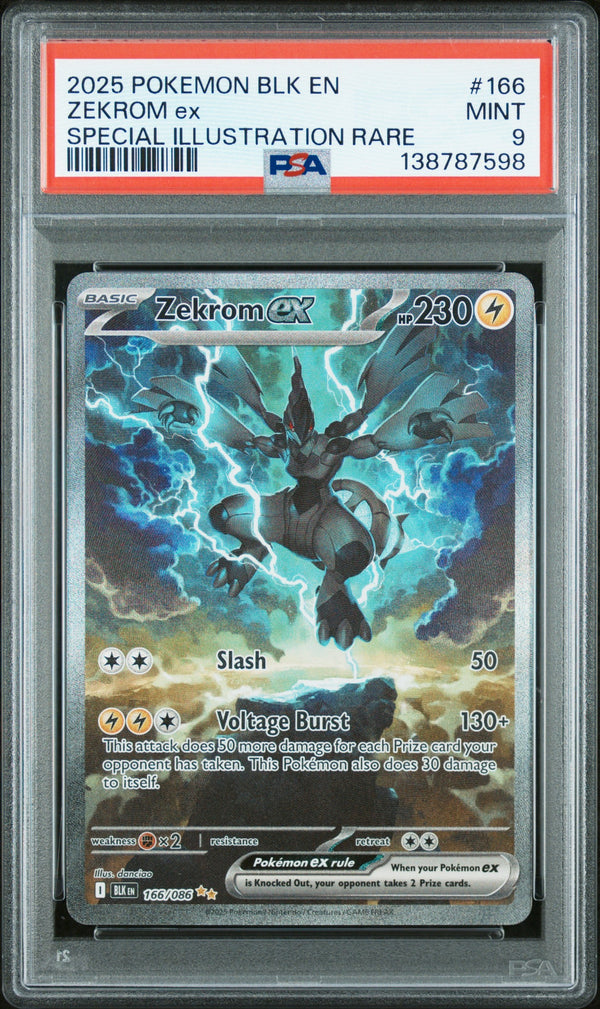 Carta Pokémon Zekrom ex · Black Bolt #166/086 (PSA 9) — pieza única en Moon's Collectibles México