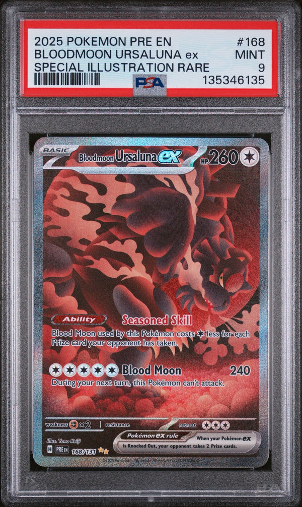Carta Pokémon Bloodmoon Ursaluna ex · Prismatic Evolutions #168/131 (PSA 9) — pieza única en Moon's Collectibles México