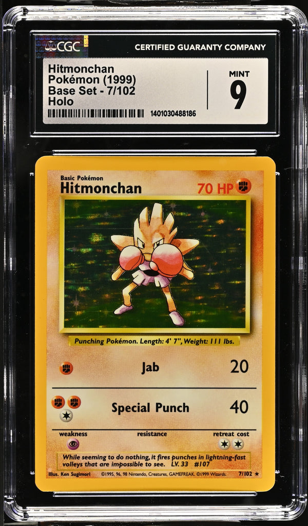 Carta Pokémon Hitmonchan · Base #7/102 (CGC 9) — pieza única en Moon's Collectibles México