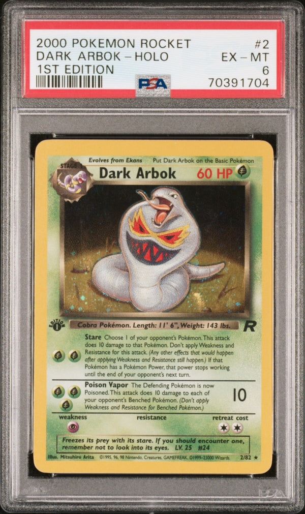 Carta Pokémon Dark Arbok · Team Rocket #2/82 (PSA 6) — pieza única en Moon's Collectibles México