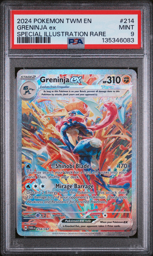 Carta Pokémon Greninja ex · Twilight Masquerade #214/167 (PSA 9) — pieza única en Moon's Collectibles México