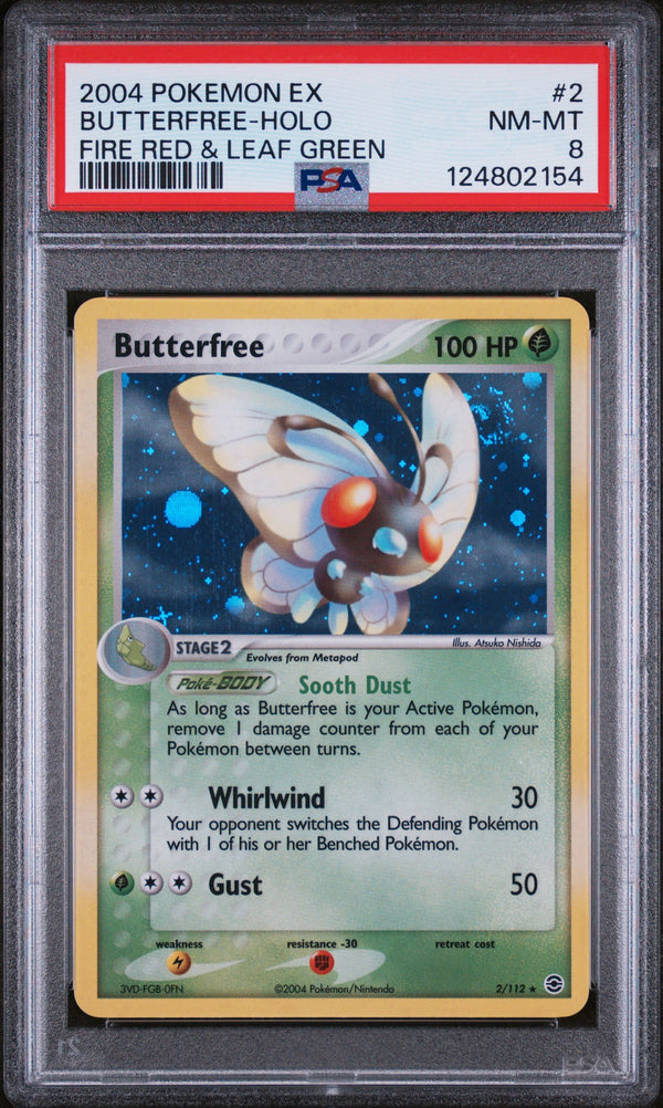 Carta Pokémon Butterfree · FireRed & LeafGreen #2/112 (PSA 8) — pieza única en Moon's Collectibles México
