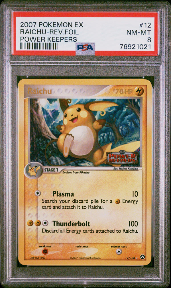 Carta Pokémon Raichu · Power Keepers #12/108 (PSA 8) — pieza única en Moon's Collectibles México