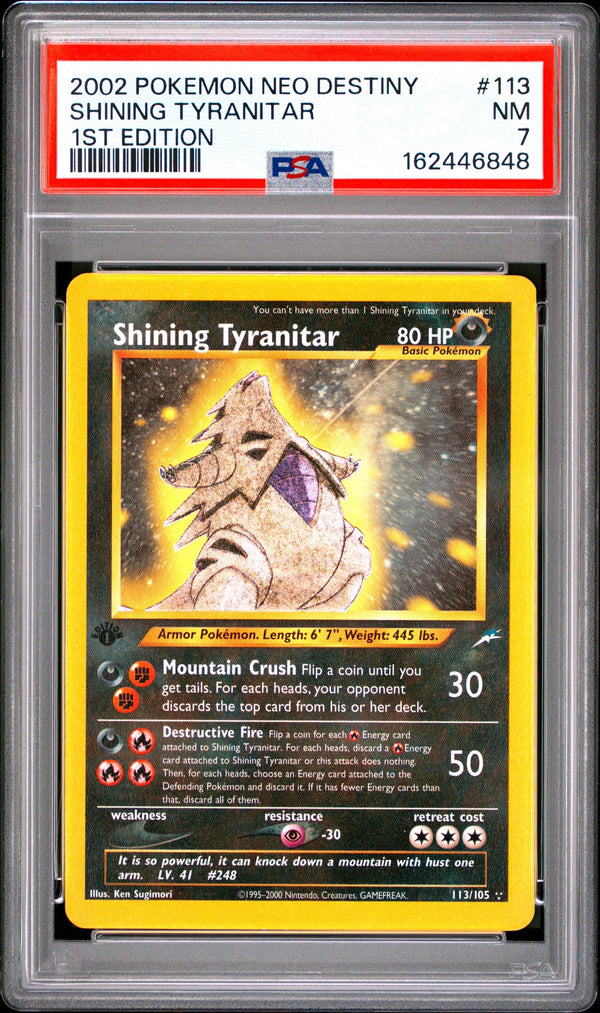Carta Pokémon Shining Tyranitar · Neo Destiny #113/105 (PSA 7) — pieza única en Moon's Collectibles México