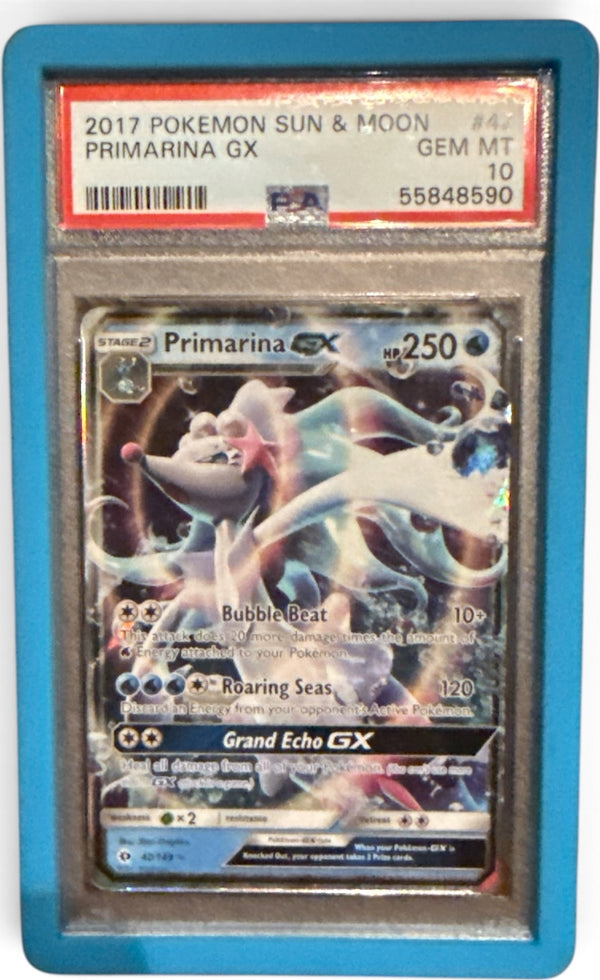 Carta Pokémon Primarina-GX · Sun & Moon #42/149 (PSA 10) — pieza única en Moon's Collectibles México