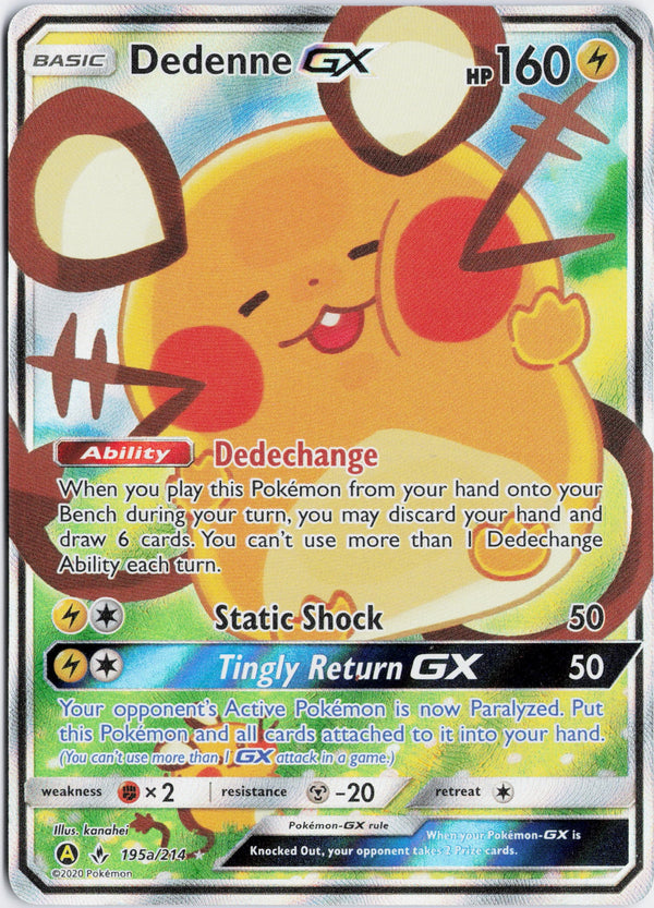Carta Pokémon Dedenne-GX · Unbroken Bonds #195a/214 (NM) — pieza única en Moon's Collectibles México