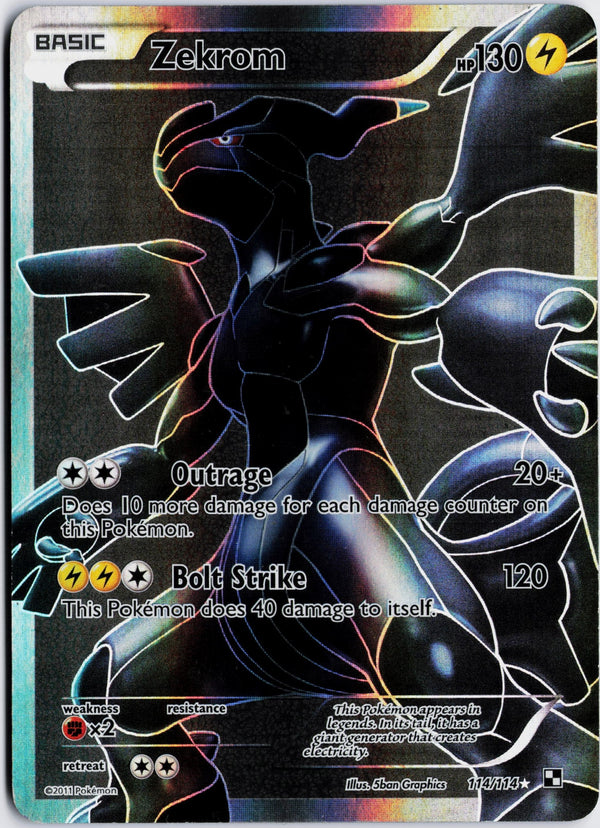 Carta Pokémon Zekrom · Black & White #114/114 (LP) — pieza única en Moon's Collectibles México