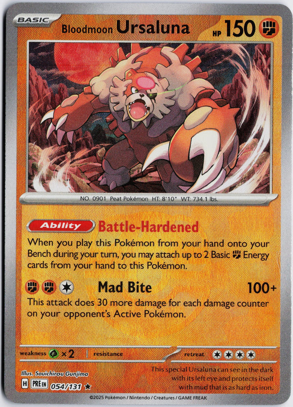 Carta Pokémon Bloodmoon Ursaluna · Prismatic Evolutions #054/131 (NM) — pieza única en Moon's Collectibles México
