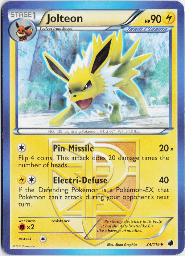 Carta Pokémon Jolteon · Plasma Freeze #34/116 (HP) — pieza única en Moon's Collectibles México