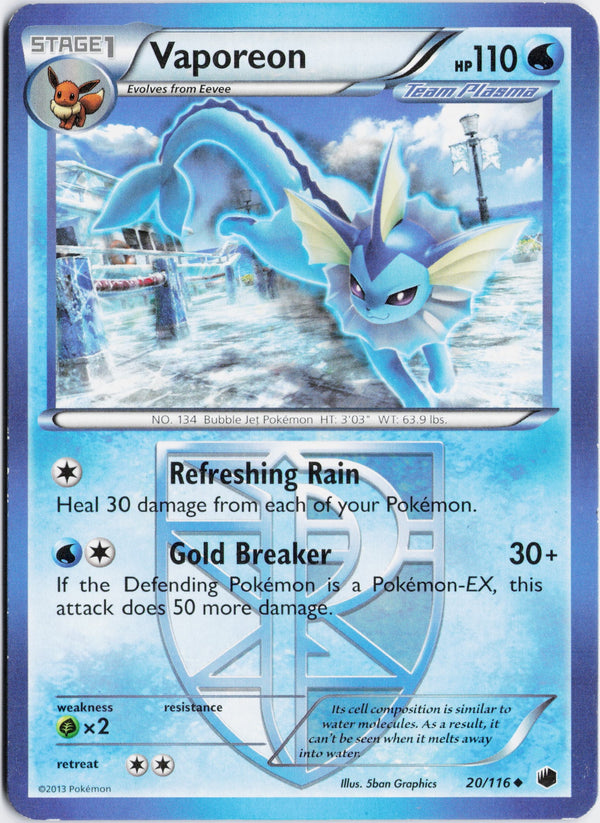 Carta Pokémon Vaporeon · Plasma Freeze #20/116 (HP) — pieza única en Moon's Collectibles México