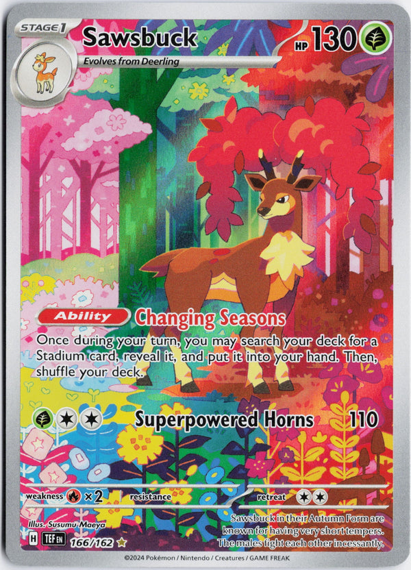Carta Pokémon Sawsbuck · Temporal Forces #166/162 (NM) — pieza única en Moon's Collectibles México