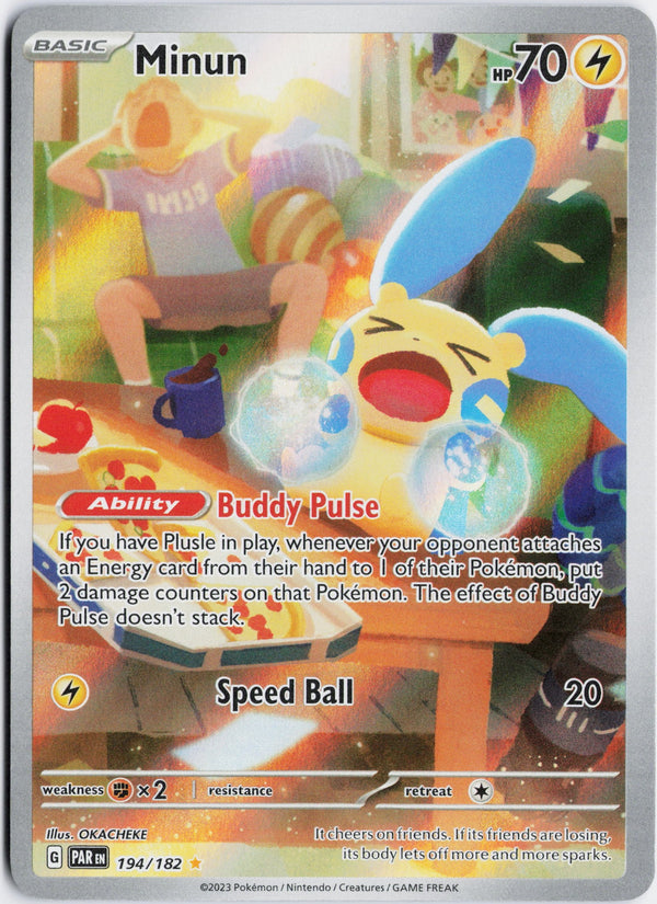 Carta Pokémon Minun · Paradox Rift #194/182 (NM) — pieza única en Moon's Collectibles México